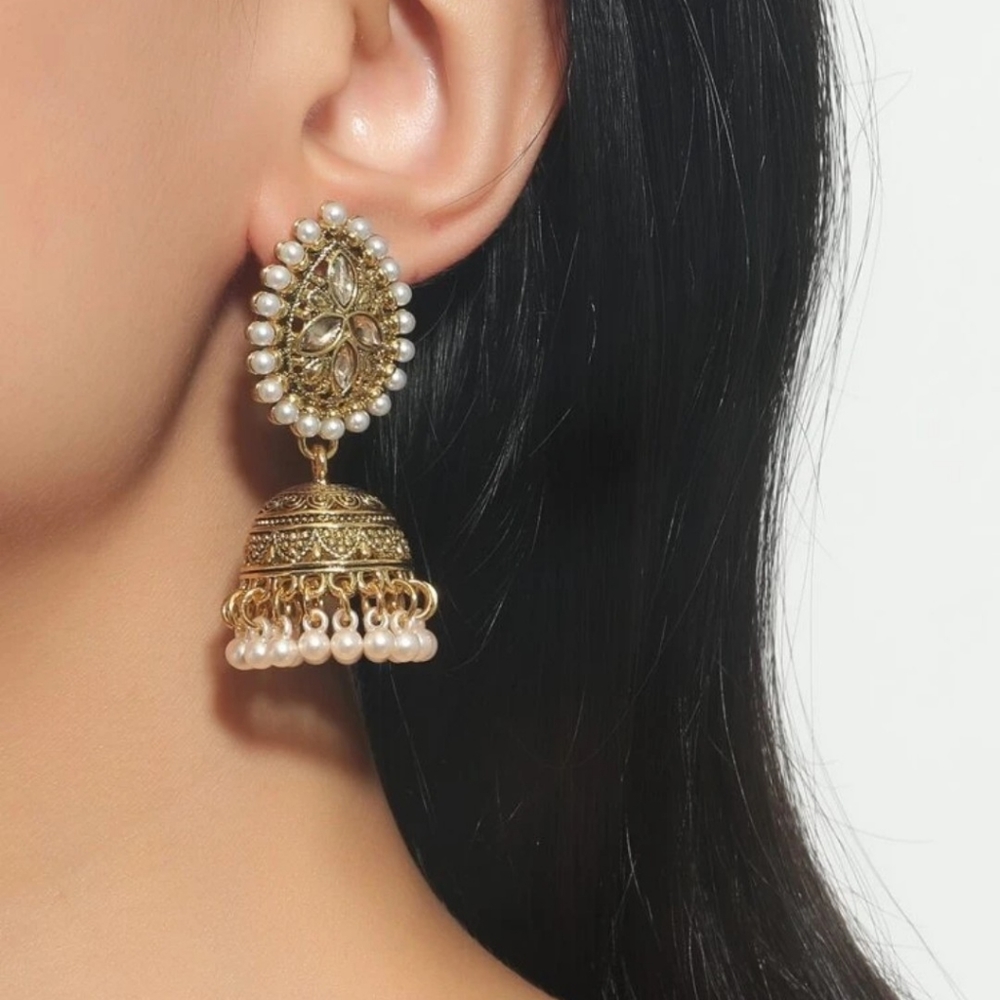 NWT Antique gold and faux pearl jhumka